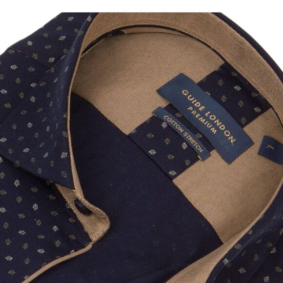 Guide London Navy Conversational Motif Print Dress Shirt - Picture 2 of 2